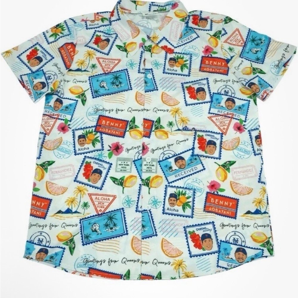 NY  Mets Hawaiian Colorful Postcard Print Shirt